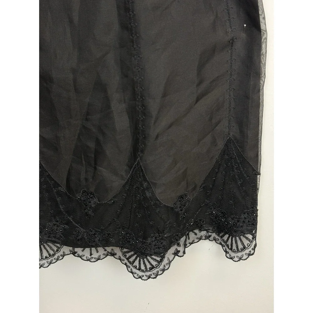 Vtg Y2K Ann Taylor  Black  Embroidered Beaded Silk Dress 10P A-line‎